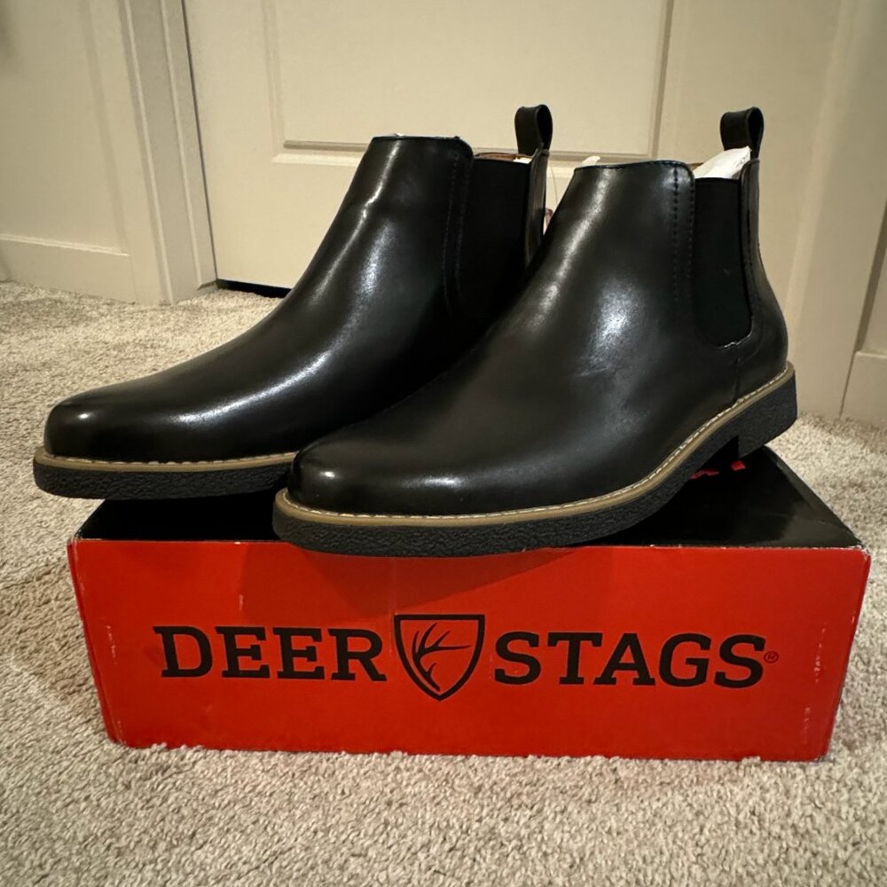 Deer Stags Men's Rockland Chelsea Black Leather Boot W/ Memory Foam Insole NWT